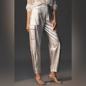 By Anthropologie Faux Leather Metallic Barrel Pants